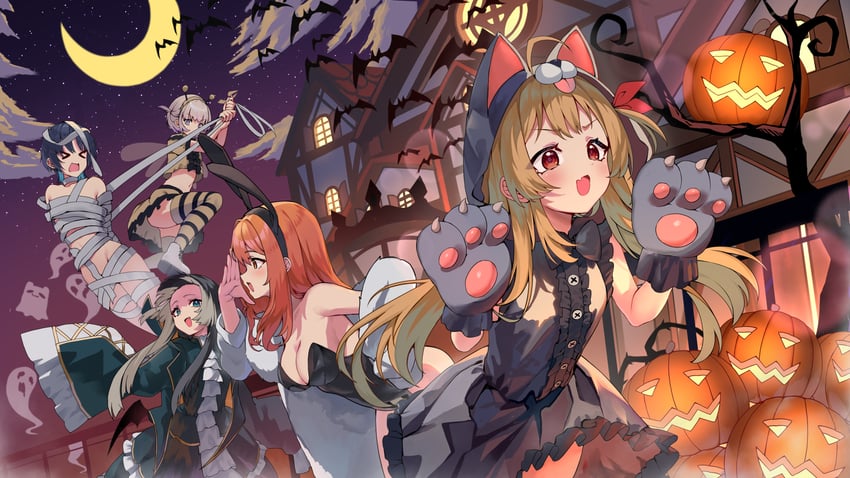 takodachi, ichijou ririka, juufuutei raden, otonose kanade, hiodoshi ao, and 1 more (hololive and 2 more) drawn by trap_(drthumt)