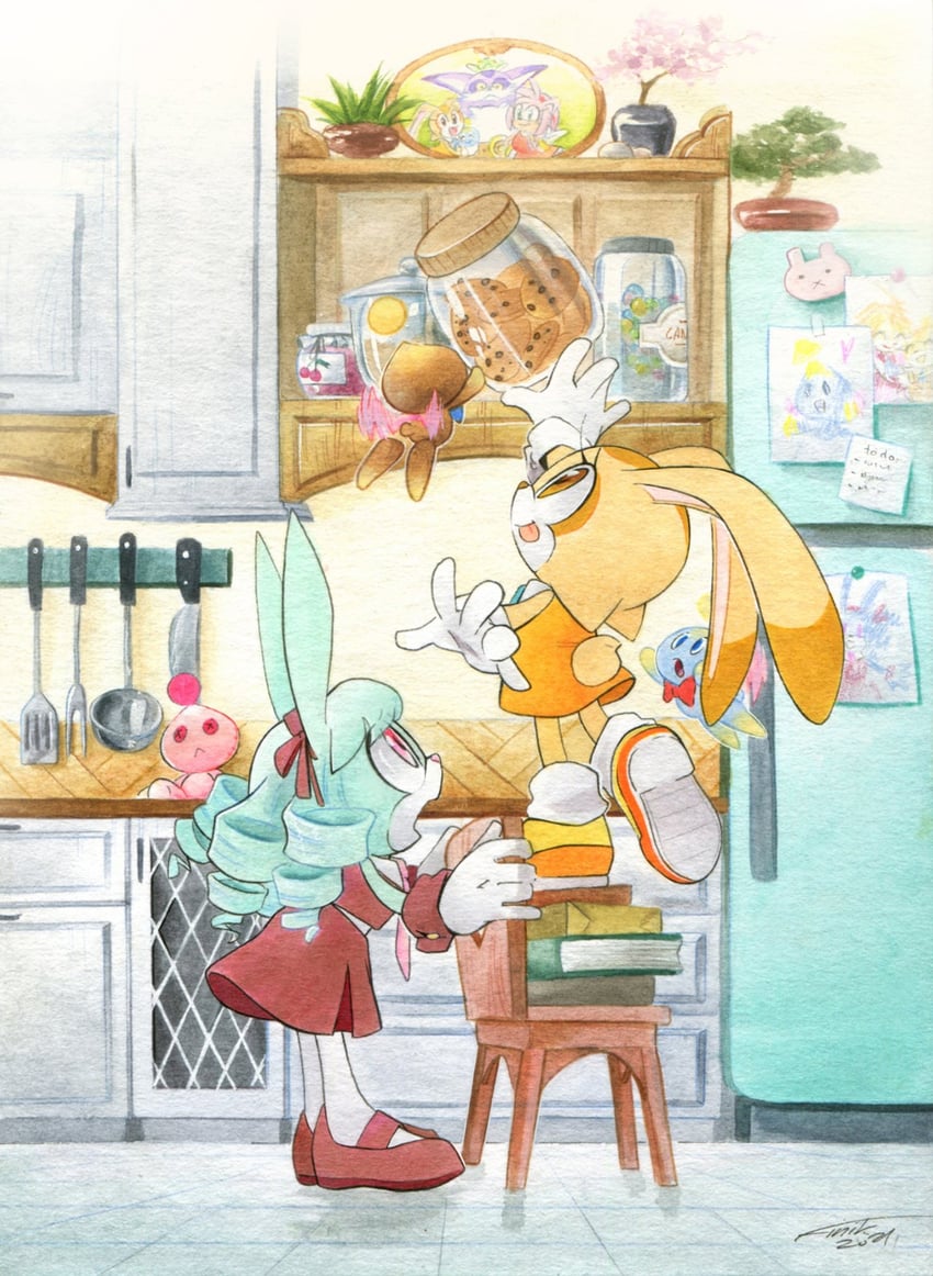 amy rose, cream the rabbit, neutral chao, cheese, vanilla the rabbit, and 3 more (original and 1 more) drawn by finik