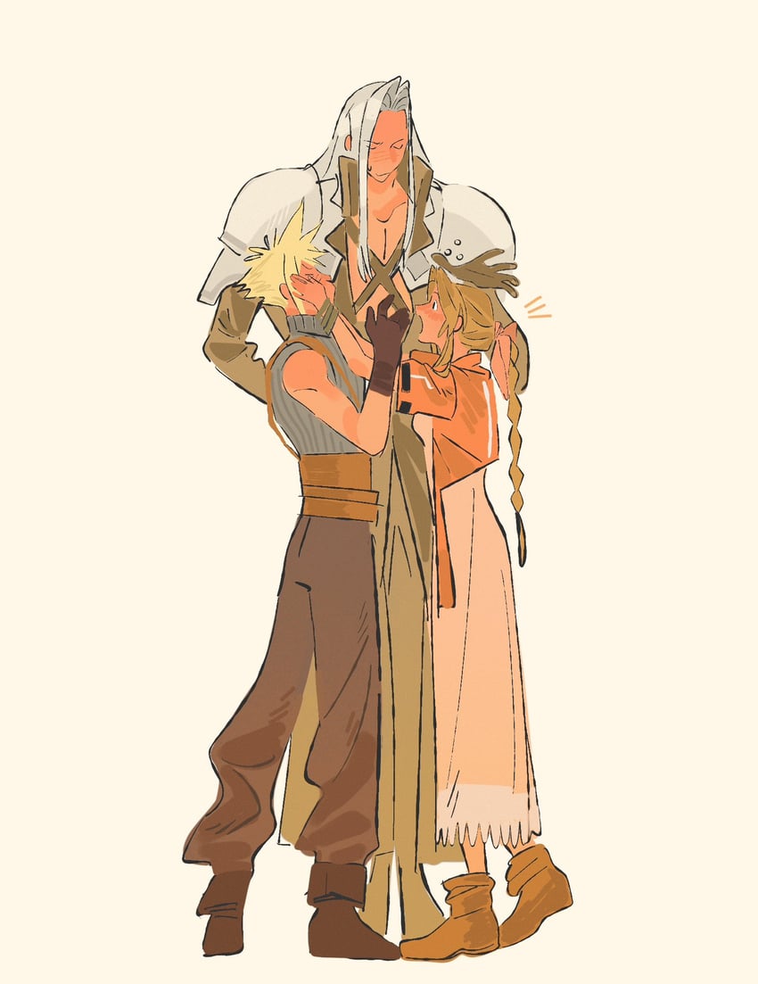 cloud strife, aerith gainsborough, and sephiroth (final fantasy and 3 more) drawn by jaysoysaucee