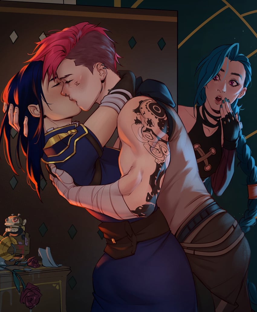 jinx, vi, caitlyn, arcane jinx, arcane vi, and 1 more (league of legends and 1 more) drawn by valentina_tavolilla
