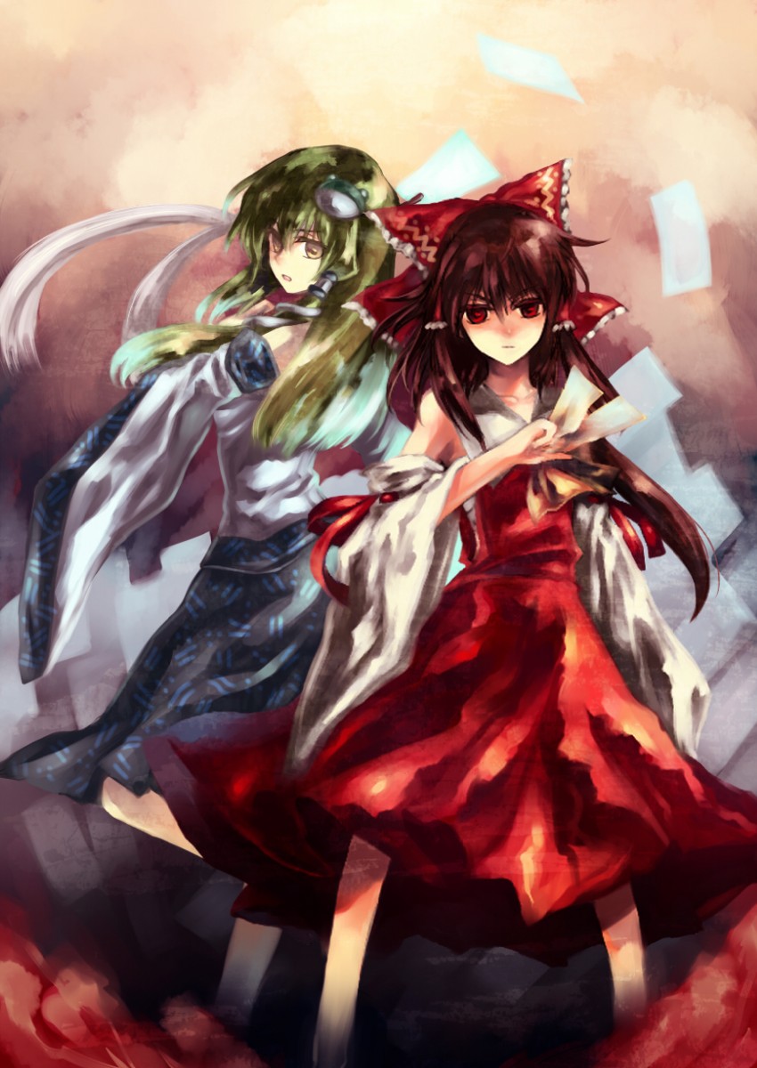 hakurei reimu and kochiya sanae (touhou) drawn by fori