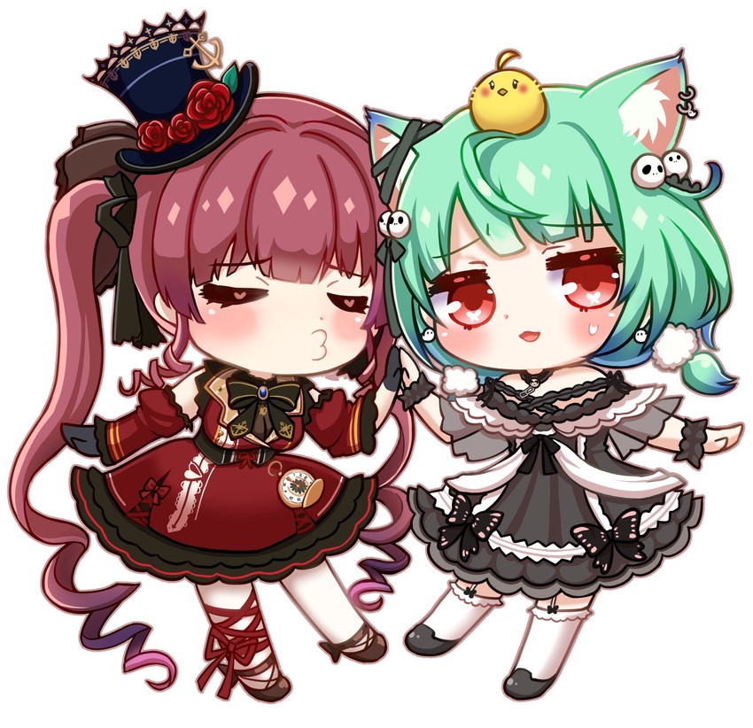 houshou marine, uruha rushia, and piyoko (hololive) drawn by mihanada_kanata