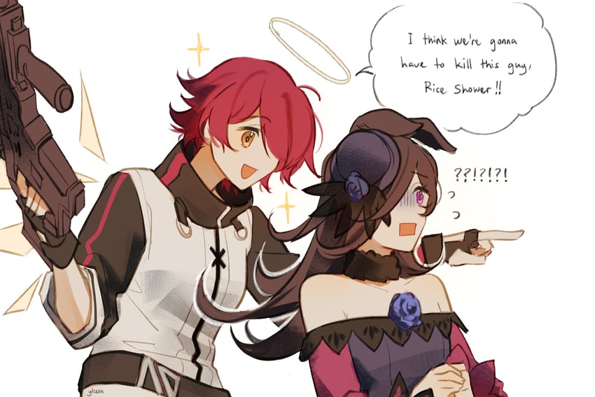 rice shower, exusiai, and iwami manaka (arknights and 1 more) drawn by ylceon