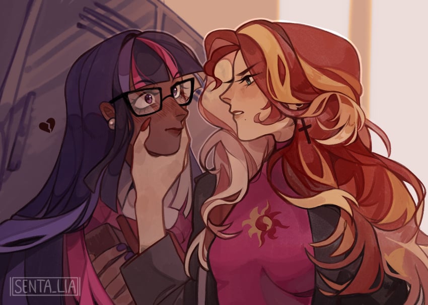 twilight sparkle and sunset shimmer (my little pony and 2 more) drawn by senta_lia