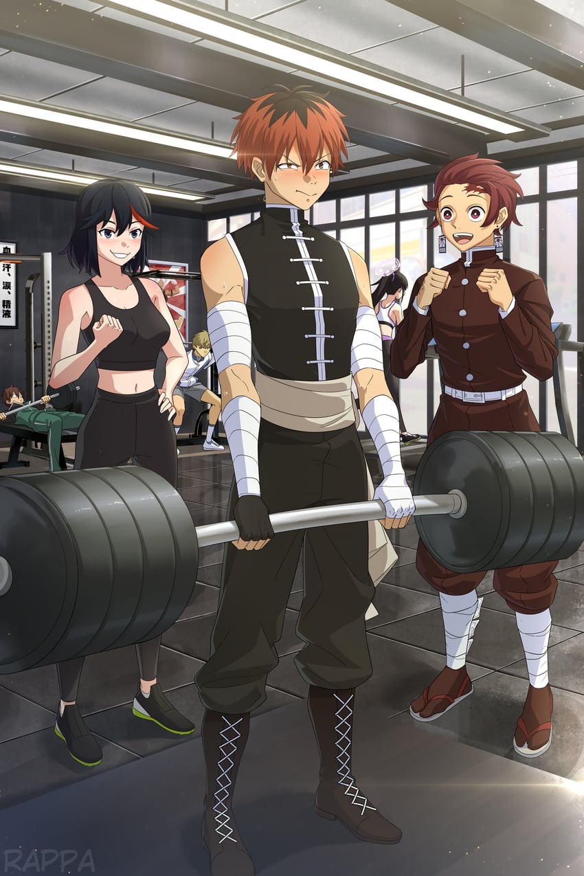 matoi ryuuko, mirko, satou kazuma, kamado tanjirou, stark, and 1 more (blue archive and 5 more) drawn by rappa_(sirrappa)