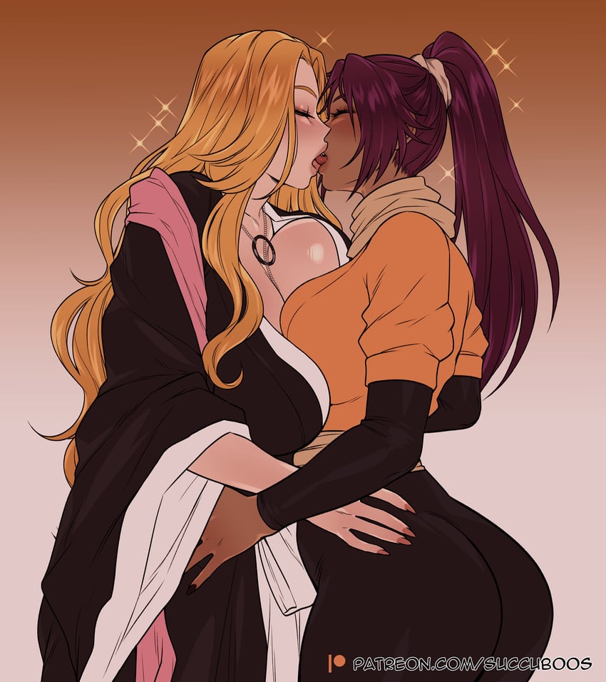 shihouin yoruichi and matsumoto rangiku (bleach) drawn by succuboos