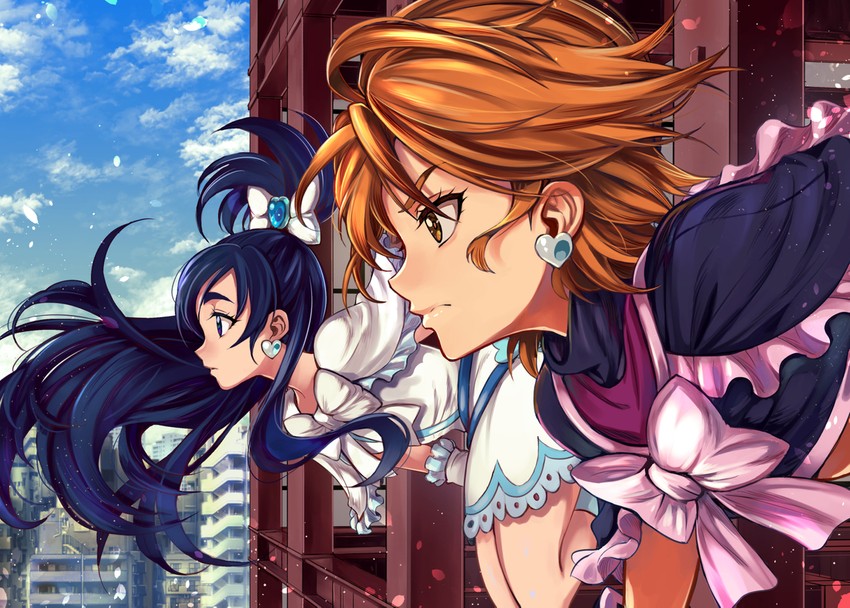 misumi nagisa, yukishiro honoka, cure black, and cure white (precure and 1 more) drawn by pukara