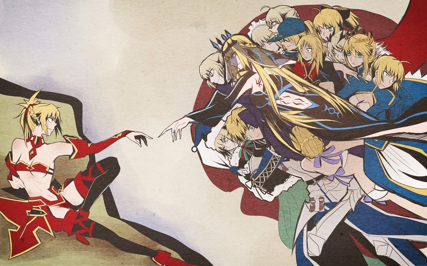 artoria pendragon, saber, saber alter, mordred, morgan le fay, and 5 more (fate and 3 more) drawn by tsushima_touko