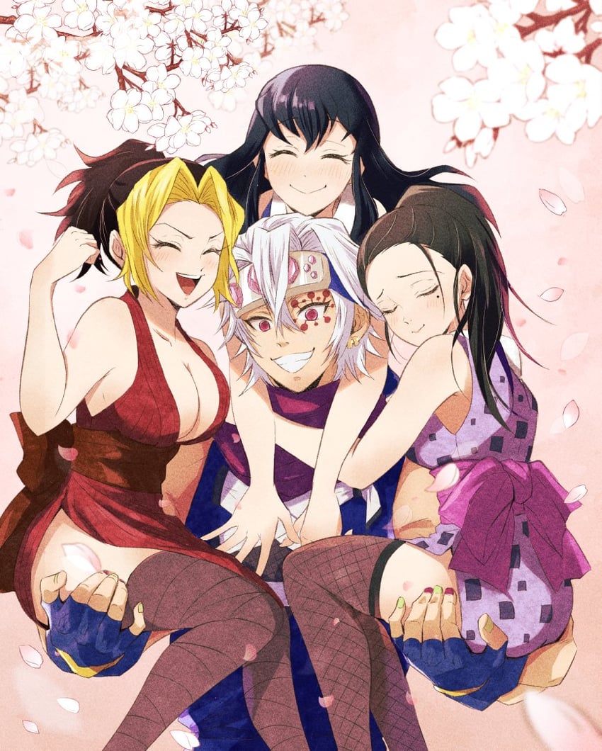 uzui tengen, makio, hinatsuru, and suma (kimetsu no yaiba) drawn by san_mon