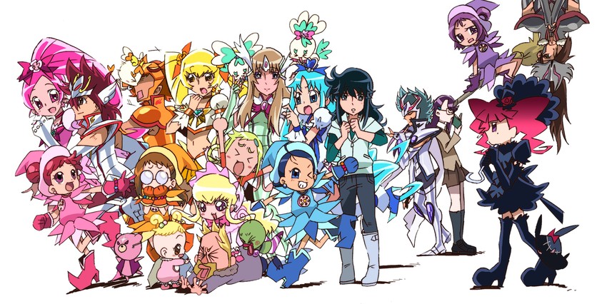 kurumi erika, hanasaki tsubomi, tsukikage yuri, myoudouin itsuki, cure marine, and 22 more (precure and 6 more) drawn by edamame_(buruburu)