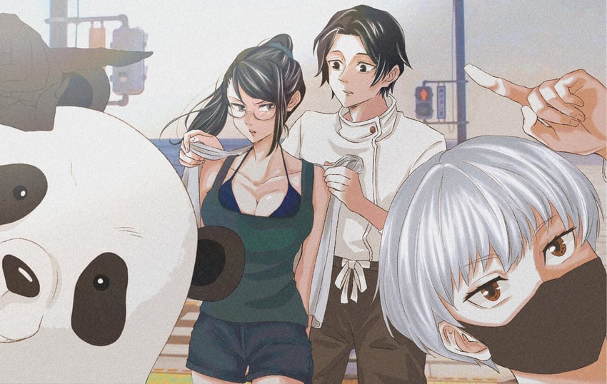 zen'in maki, okkotsu yuuta, inumaki toge, and panda (jujutsu kaisen) drawn by uruuru_0120