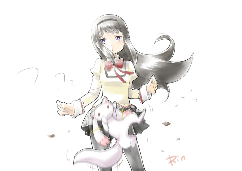 akemi homura and kyubey (mahou shoujo madoka magica) drawn by rin2008