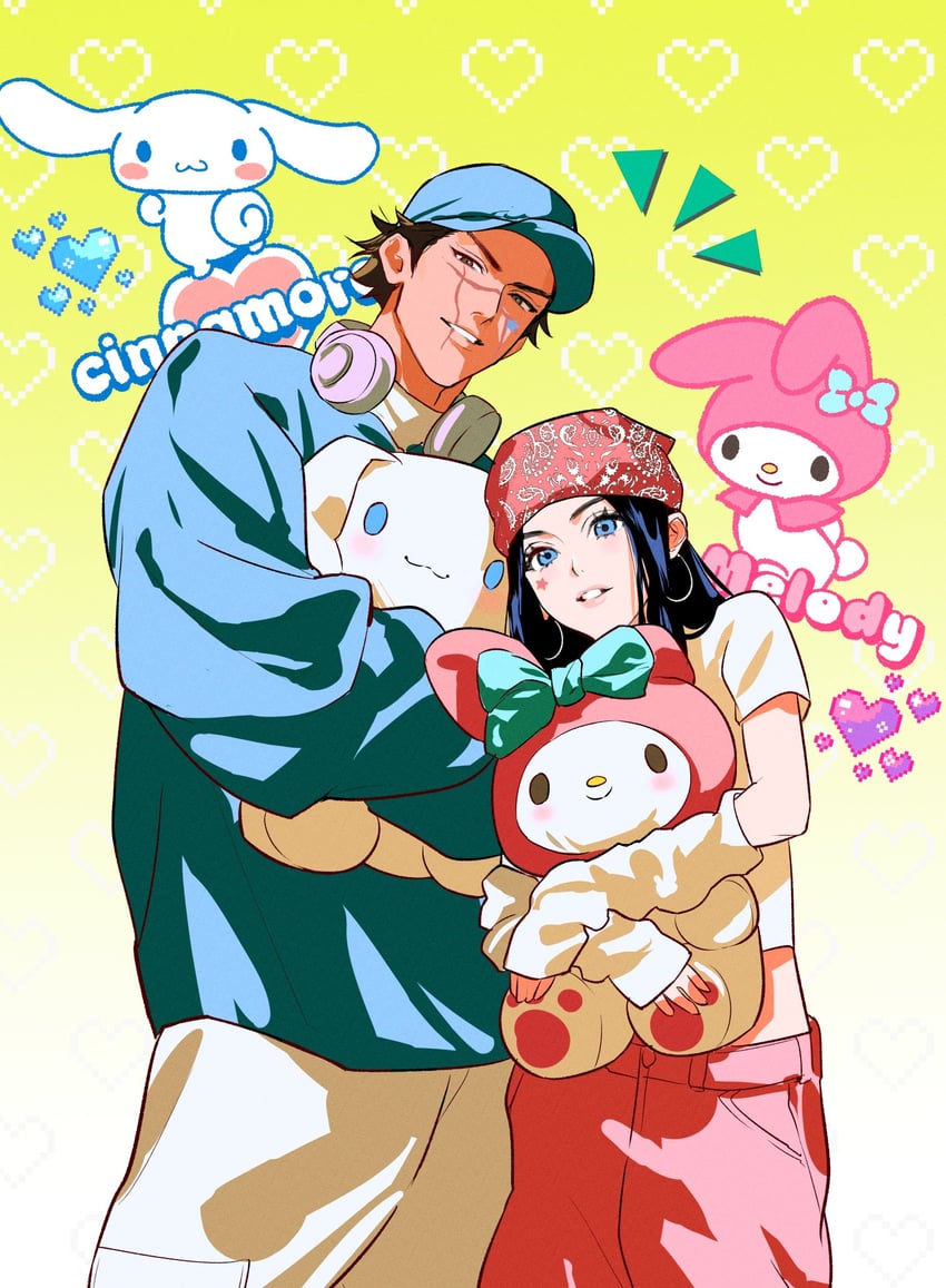 cinnamoroll, sugimoto saichi, my melody, and asirpa (sanrio and 3 more) drawn by hinnamonta