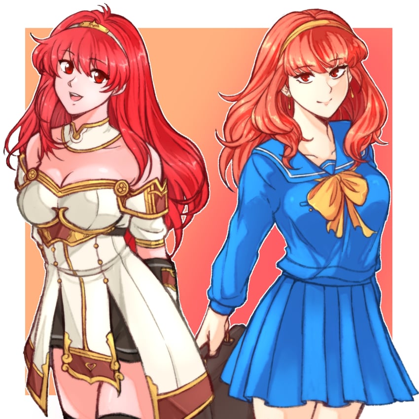 celica and fujisaki shiori (fire emblem and 3 more) drawn by tridisart