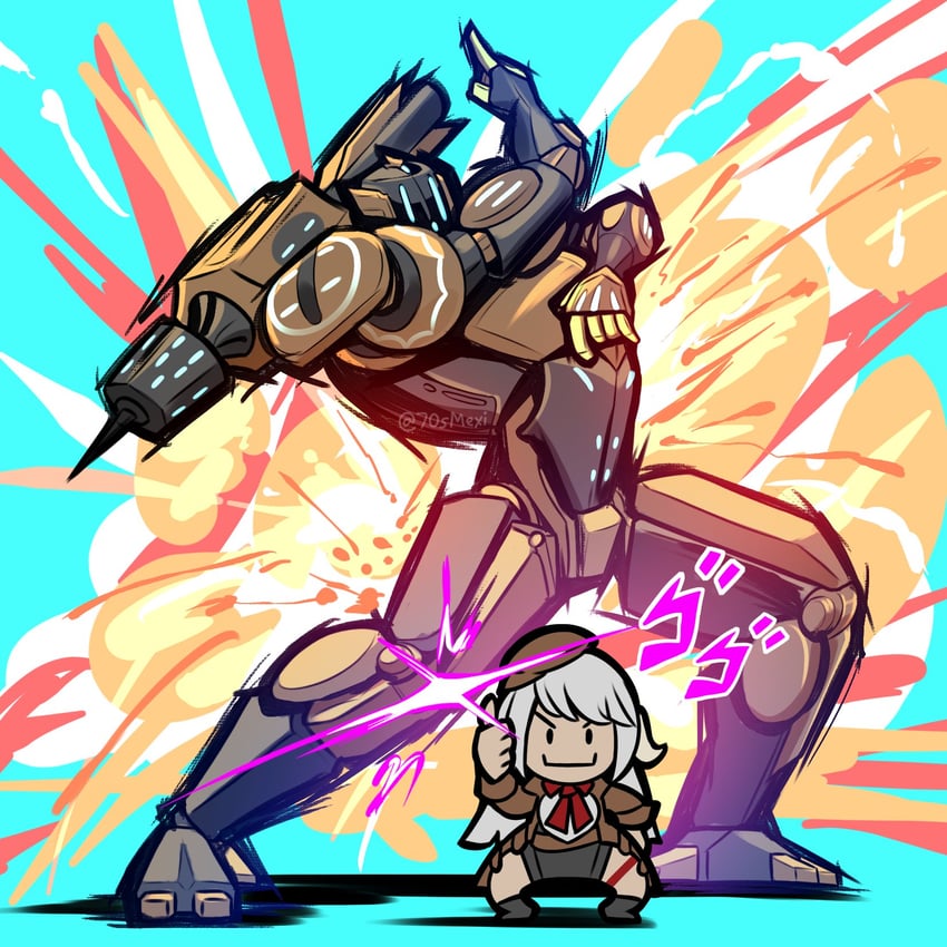 warrior of light, machinist, and automaton queen (final fantasy and 1 more) drawn by that_70s_mexi
