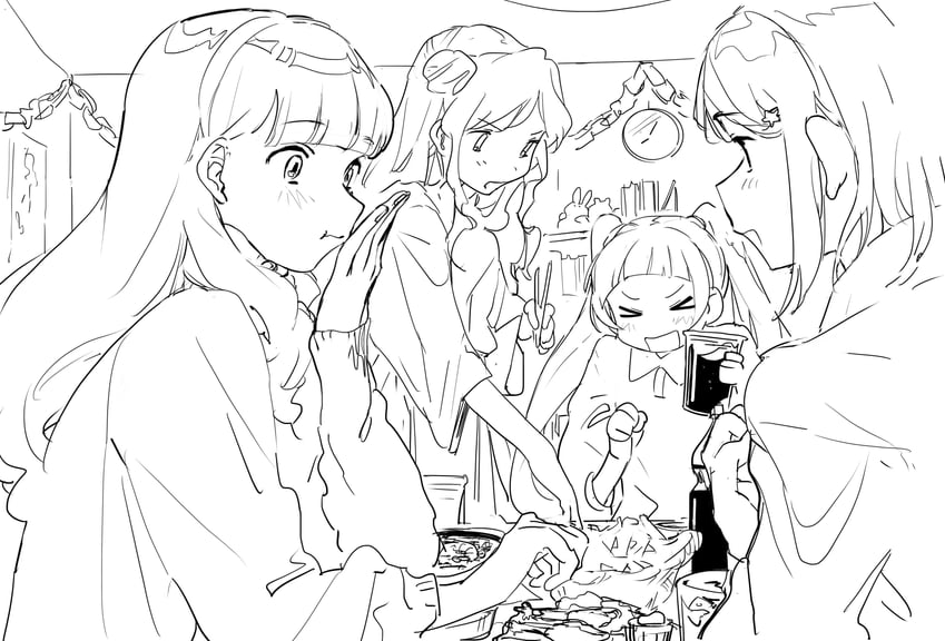 yuki aine, minato mio, hinata ema, and chono maika (aikatsu! and 1 more) drawn by suiso_(owp)
