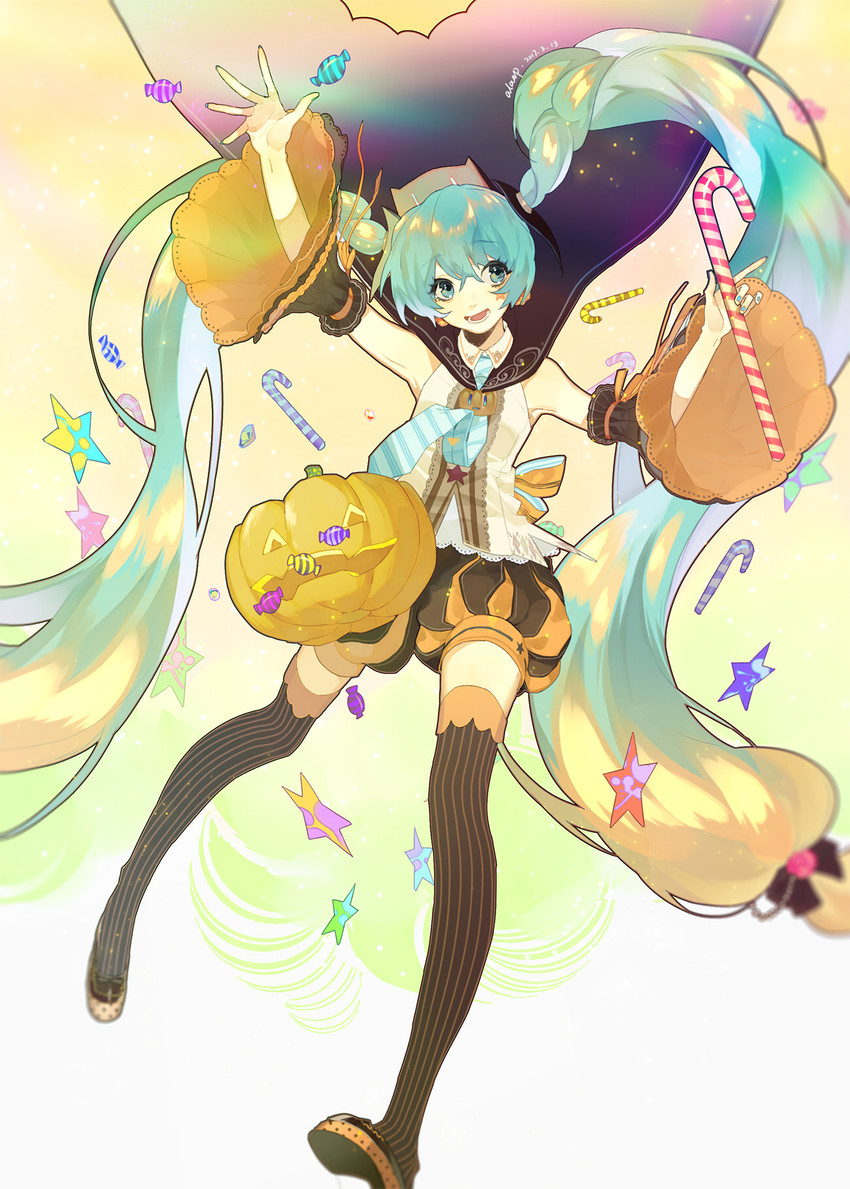 hatsune miku and trick or miku (vocaloid) drawn by ginaliy