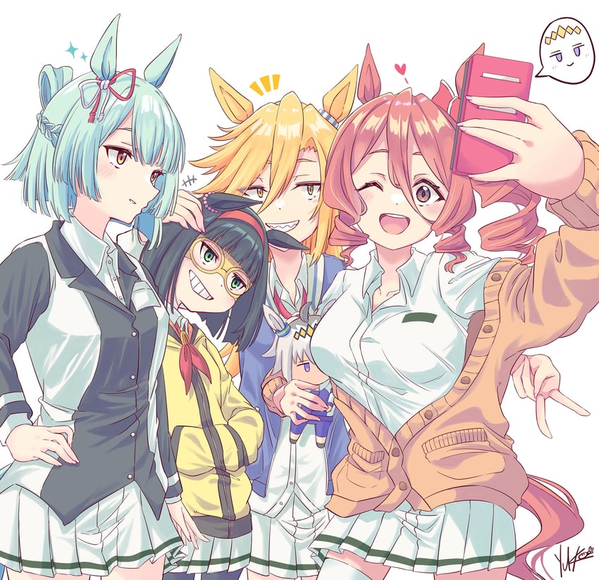 oguri cap, norn ace, fujimasa march, minnie the lady, and rudy lemono (umamusume and 1 more) drawn by eclair_milk
