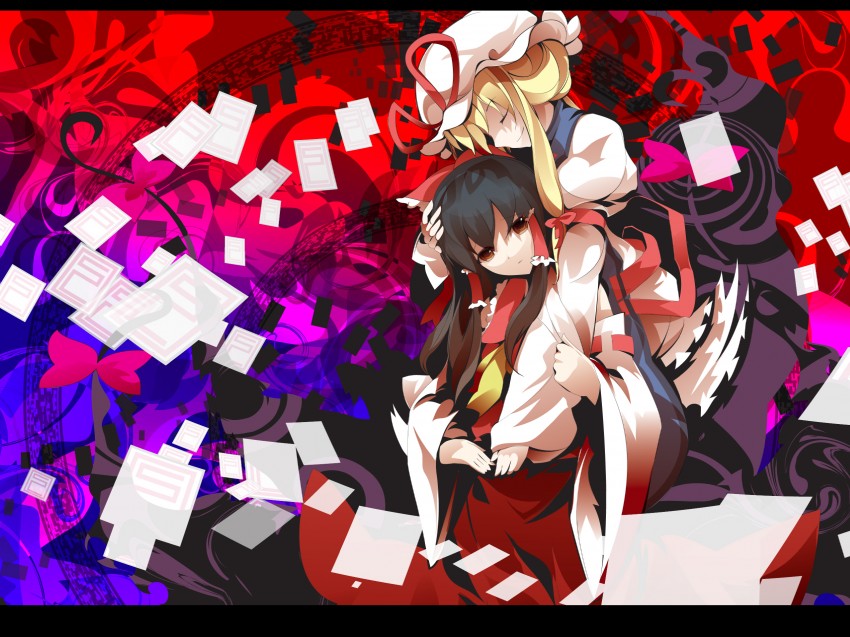 hakurei reimu and yakumo yukari (touhou) drawn by uki_(room_405)