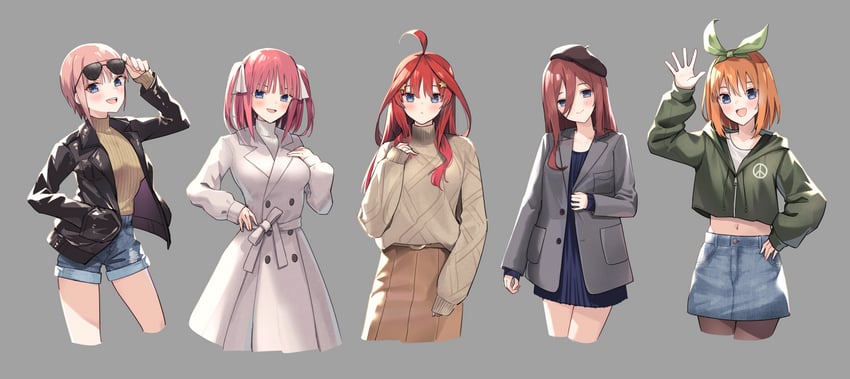 nakano nino, nakano miku, nakano yotsuba, nakano itsuki, and nakano ichika (go-toubun no hanayome) drawn by profnote