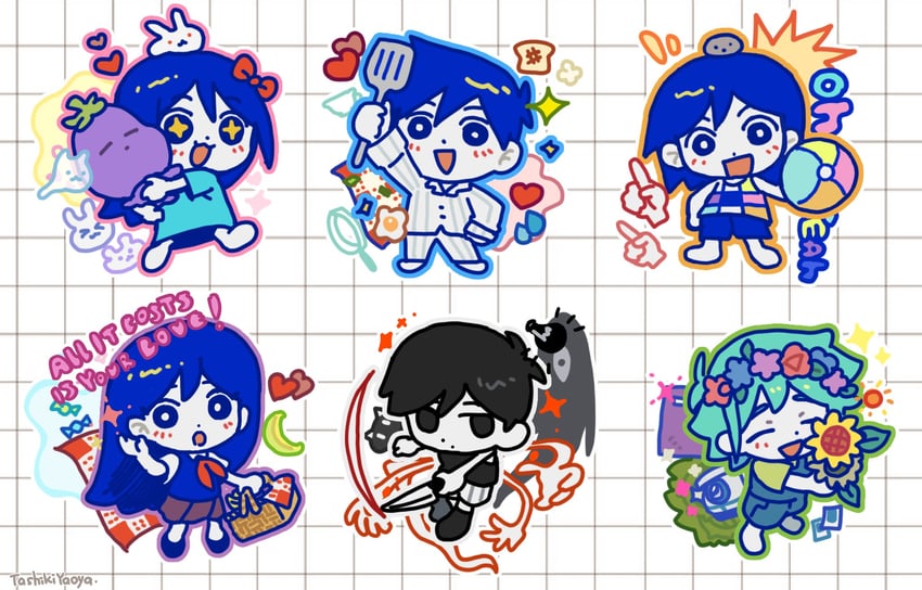 omori, basil, aubrey, mari, kel, and 6 more (omori) drawn by ba_wu90665