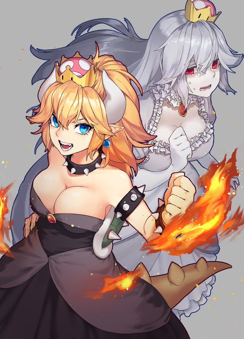 bowsette and princess king boo (mario and 2 more) drawn by reiga_(act000)
