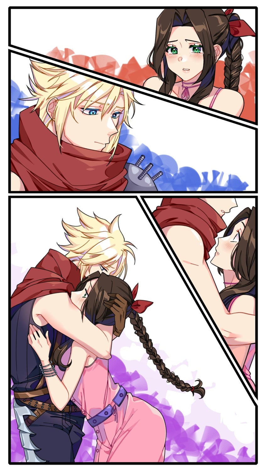 cloud strife and aerith gainsborough (final fantasy and 3 more) drawn by tiroma