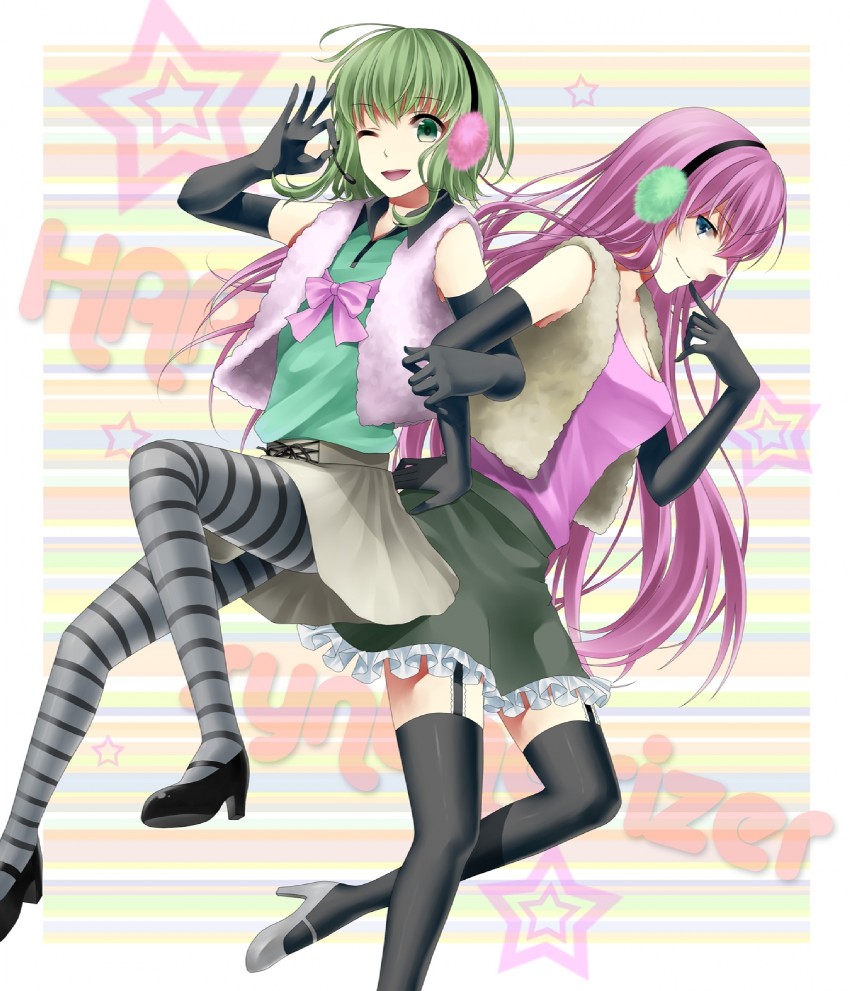 megurine luka and gumi (vocaloid and 1 more) drawn by hinase_kanoto