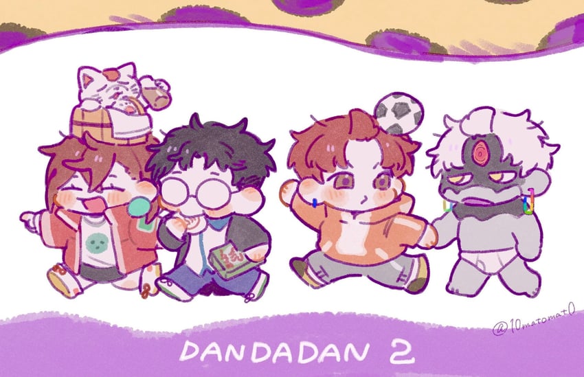 ayase momo, takakura ken, turbo granny, enjoji jin, and evil eye (dandadan) drawn by 10matomat0