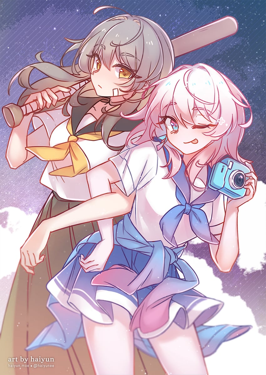 trailblazer, stelle, and march 7th (honkai and 1 more) drawn by haiyun
