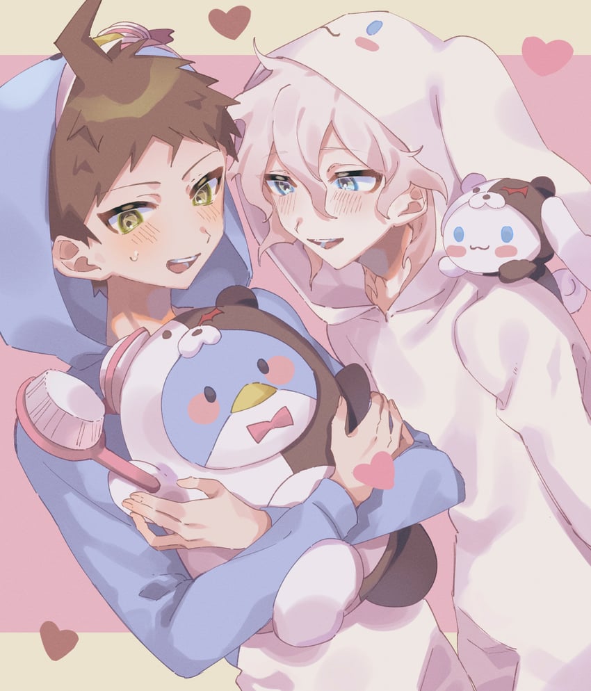 komaeda nagito, hinata hajime, monokuma, cinnamoroll, and tuxedo sam (danganronpa and 3 more) drawn by oh_0409