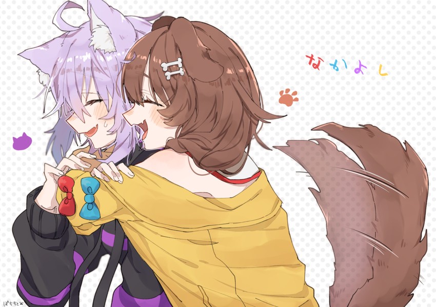nekomata okayu and inugami korone (hololive) drawn by pochimoto