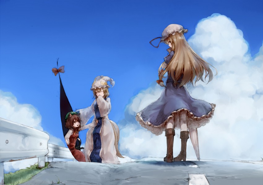 yakumo yukari, yakumo ran, and chen (touhou) drawn by junwool