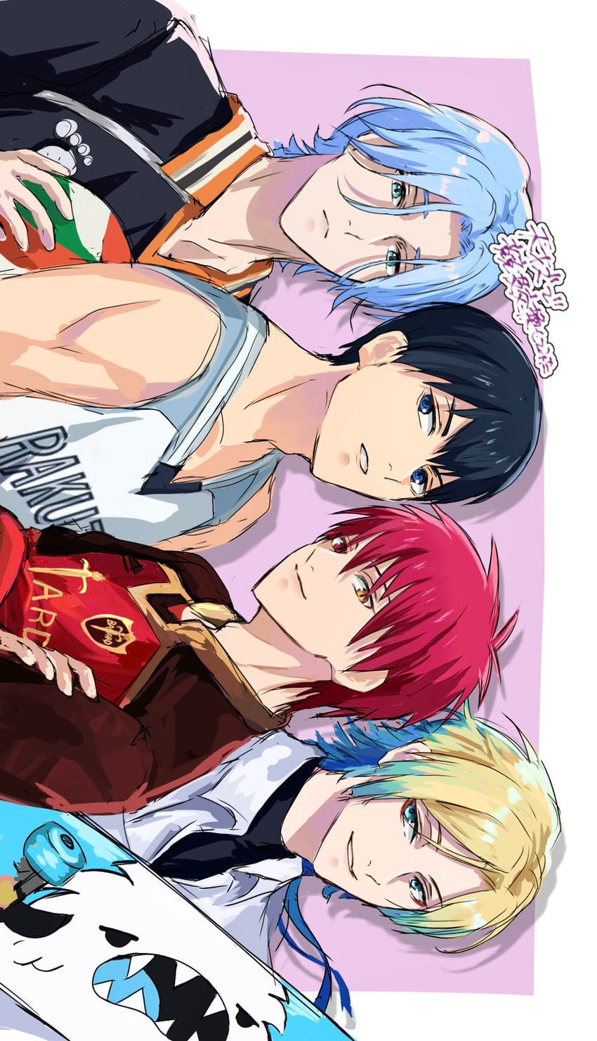 kageyama tobio, michael kaiser, akashi seijuurou, and hasegawa langa (haikyuu!! and 3 more) drawn by en_llll