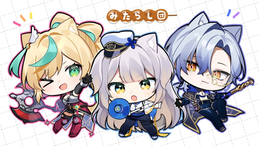 shioriha ruri, tachitsute toto, and milan kestrel (nijisanji) drawn by waka_(wk4444)