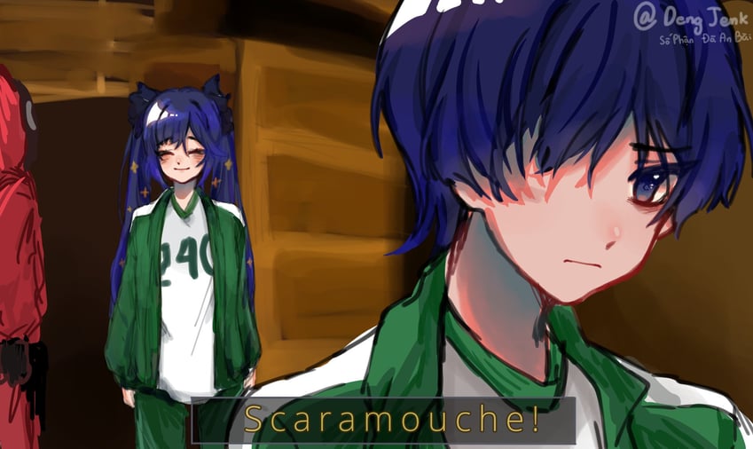 scaramouche and mona (genshin impact and 1 more) drawn by dengjenk