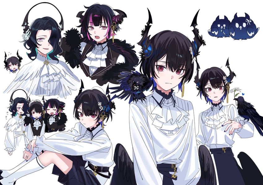 nerissa ravencroft, jailbird, shadow, aradia ravencroft, and malpha ravencroft (hololive and 1 more) drawn by yomosaka