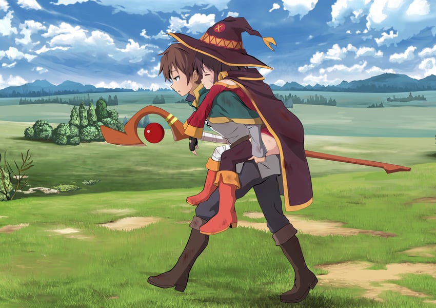 megumin and satou kazuma (kono subarashii sekai ni shukufuku wo!) drawn by gibun_(sozoshu)