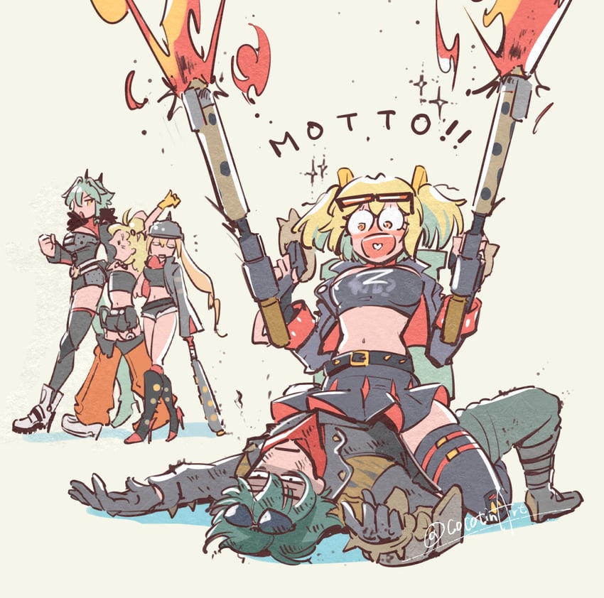burnice white, luciana de montefio, caesar king, lighter, and piper wheel (zenless zone zero) drawn by cocotin_art