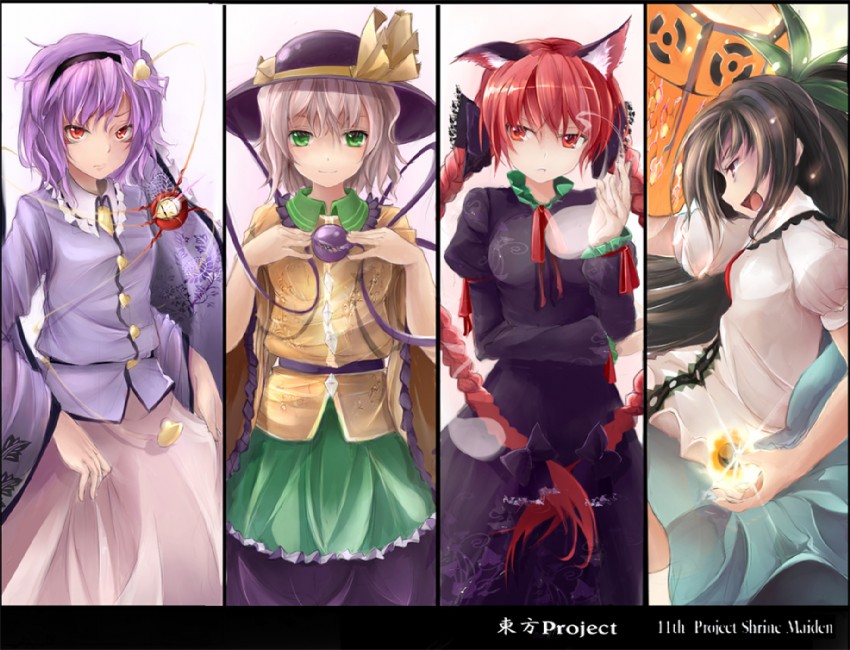 komeiji koishi, komeiji satori, kaenbyou rin, and reiuji utsuho (touhou and 1 more) drawn by asascarlet