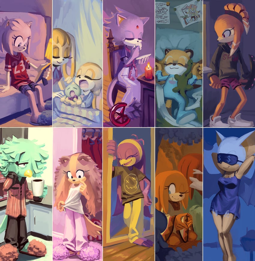 amy rose, blaze the cat, rouge the bat, cream the rabbit, neutral chao, and 9 more (sonic and 7 more) drawn by knockabiller