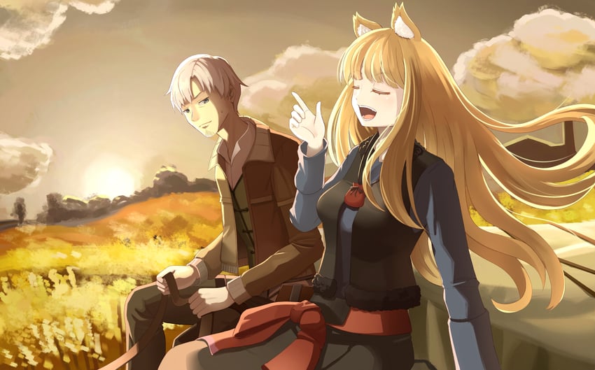 holo and craft lawrence (spice and wolf) drawn by scopedog_12