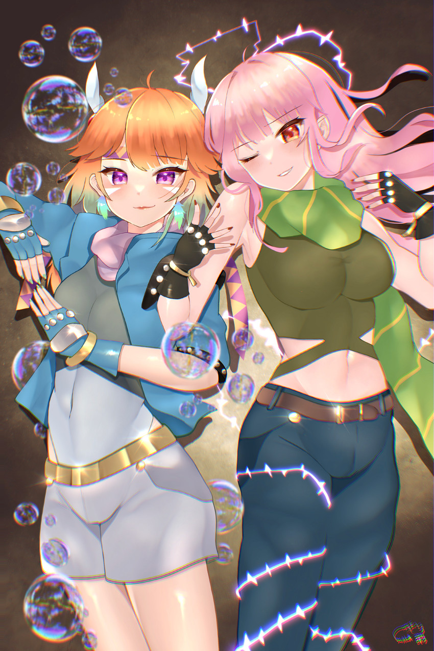 mori calliope, takanashi kiara, joseph joestar, and caesar anthonio zeppeli (hololive and 3 more) drawn by maka_aratame