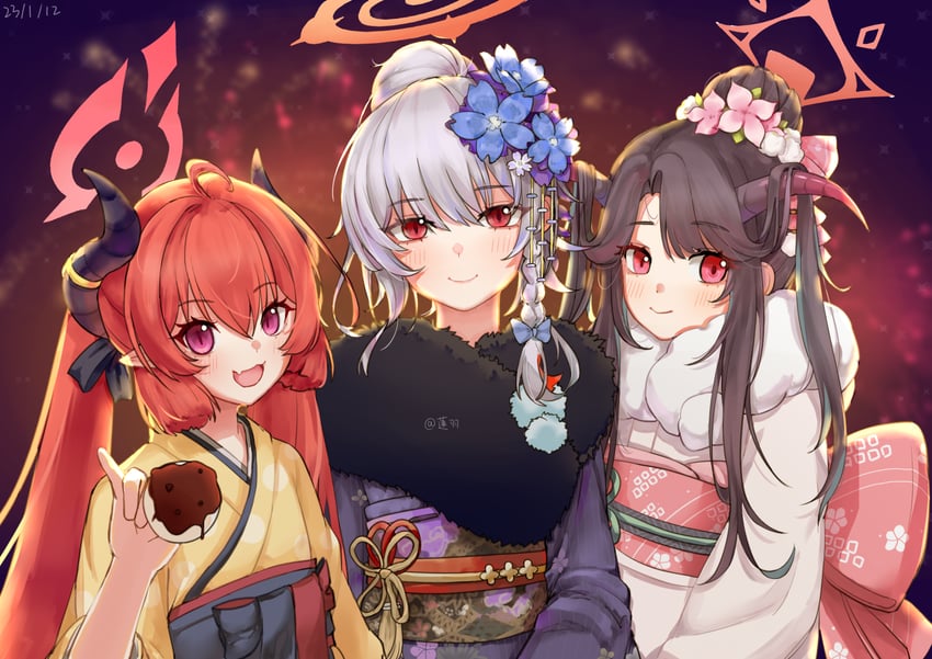 haruna, fuuka, and junko (blue archive) drawn by dl_(lotus)