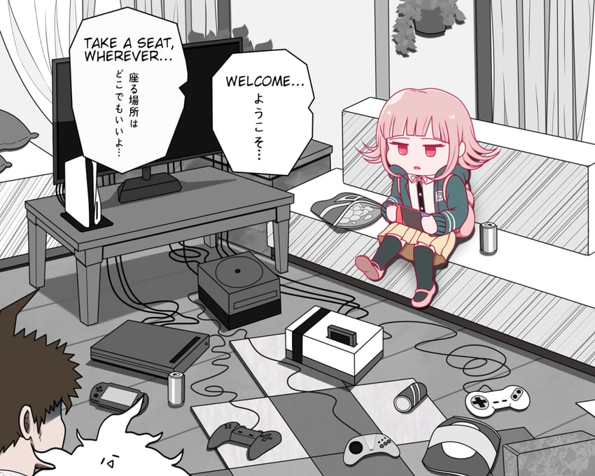 nanami chiaki, komaeda nagito, and hinata hajime (danganronpa and 1 more) drawn by kmnm_1403