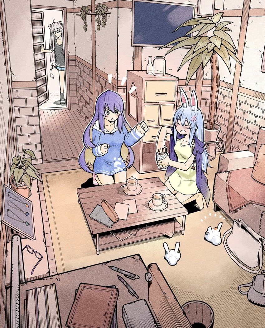 usada pekora, shishiro botan, moona hoshinova, and pekomon (hololive and 1 more) drawn by yurai0739