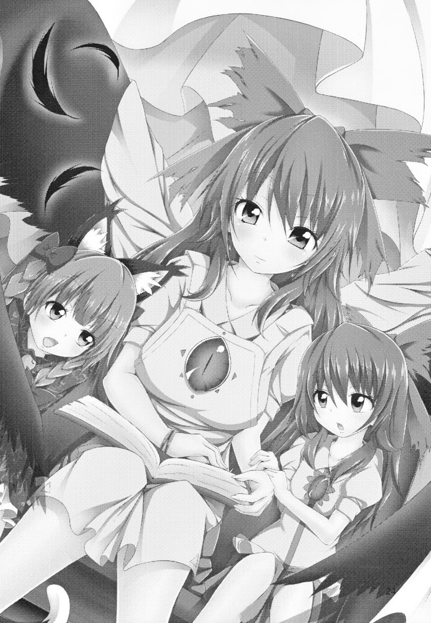 kaenbyou rin, reiuji utsuho, and kokuu haruto (original and 1 more) drawn by yopparai_oni