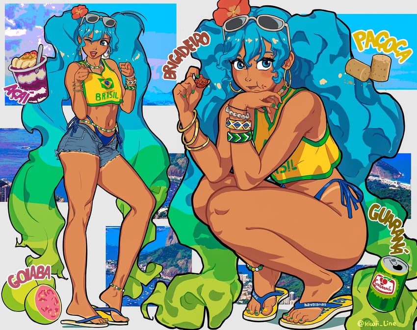 hatsune miku and brazilian miku (vocaloid and 1 more) drawn by kiwii_line