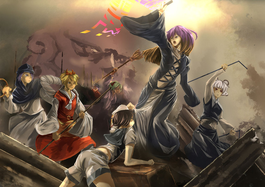 nazrin, hijiri byakuren, toramaru shou, murasa minamitsu, miyako yoshika, and 3 more (touhou and 1 more) drawn by hsuante