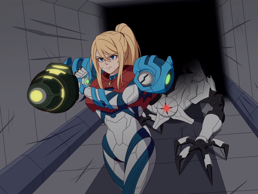 samus aran and e.m.m.i. (metroid and 1 more) drawn by elie_(yxzm4734)